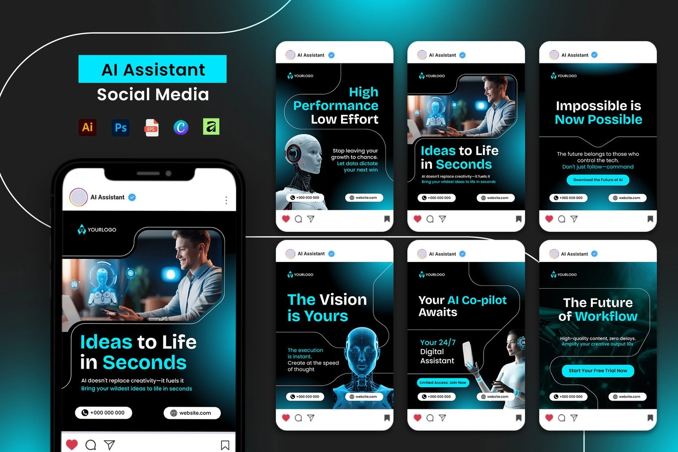 Blue Contrast AI Assistant instagram Carousel Post Blue Contrast AI Assistant instagram Carousel Post